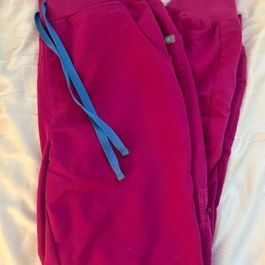 Figs Women's Pink Jogger Pants with Blue Drawstring